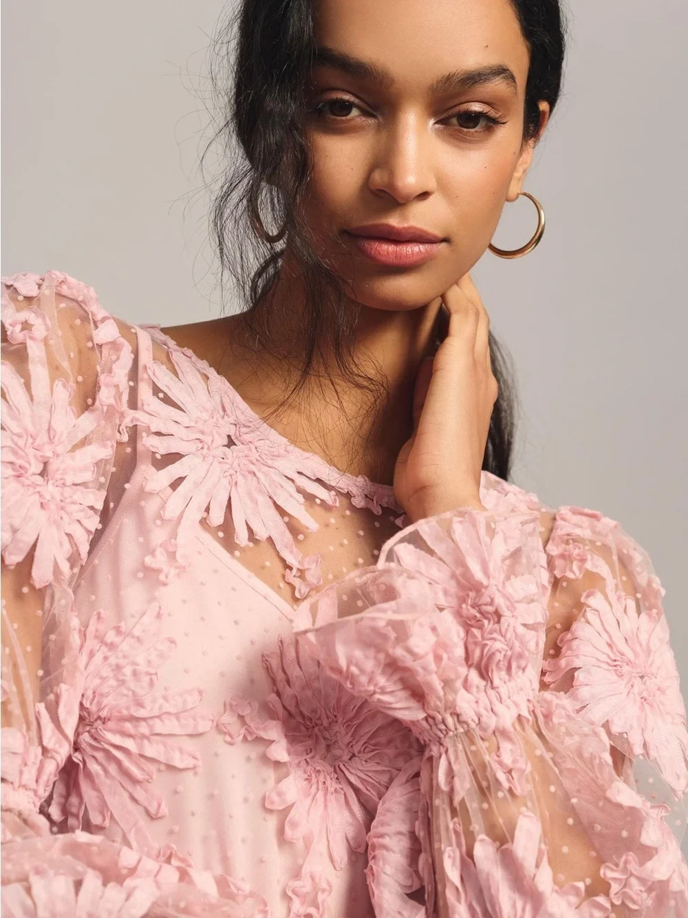 NWT Anthropologie Eva Franco Pink Lace Floral Boho Blouse Size Medium